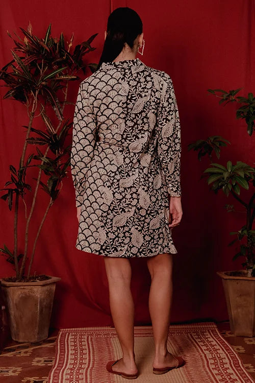 Okhai "Wild Card" Handblock Printed Pure Cotton Wrap Shirt Dress