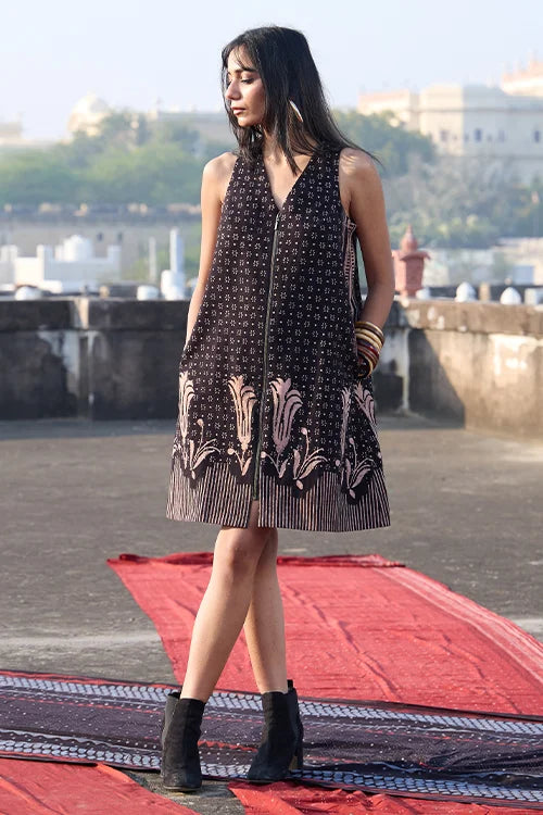 Okhai "Cinder" Cotton Twill Ajrakh Sleeveless Dress