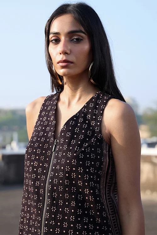 Okhai "Cinder" Cotton Twill Ajrakh Sleeveless Dress