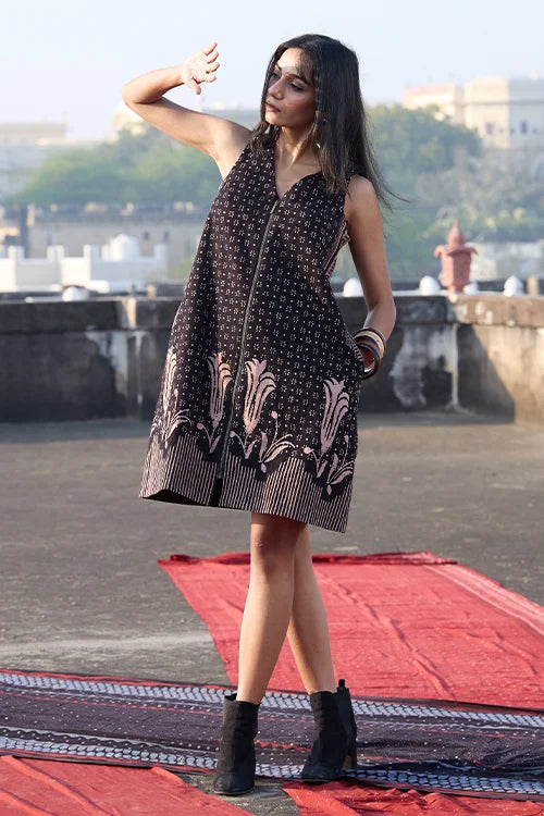 Okhai "Cinder" Cotton Twill Ajrakh Sleeveless Dress