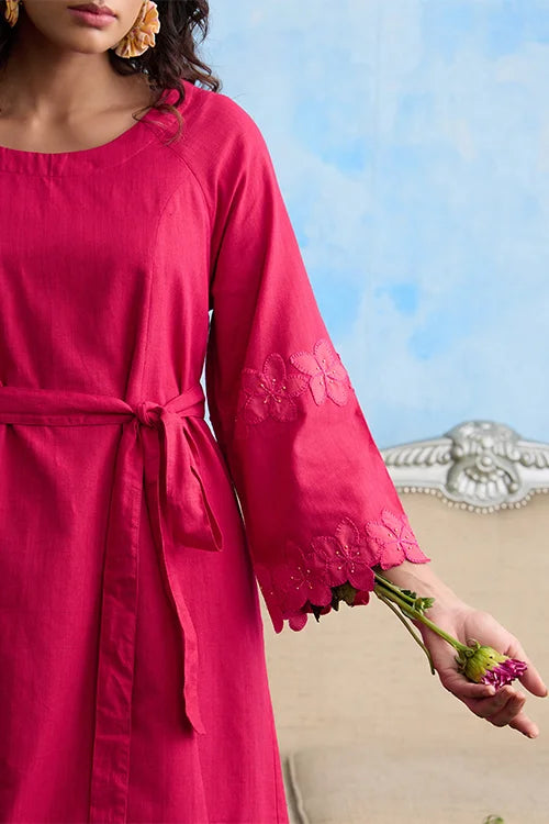 Okhai "Hyacinth" Hand Embroidered Pink Handloom Dress