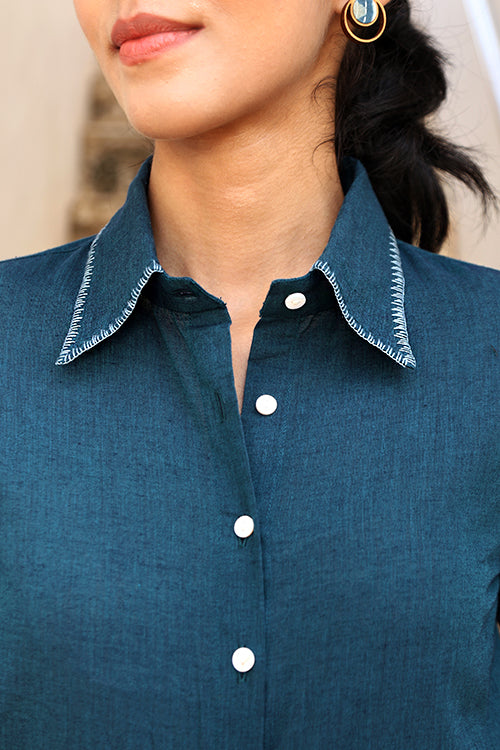 Okhai "Brilliance" Hand-Embroidered Pure Cotton Collared Top with Pants
