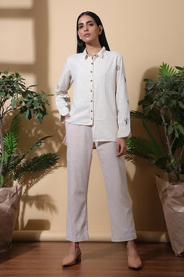 Botanical Hand Embroidered Pure Cotton Shirt For Women Online