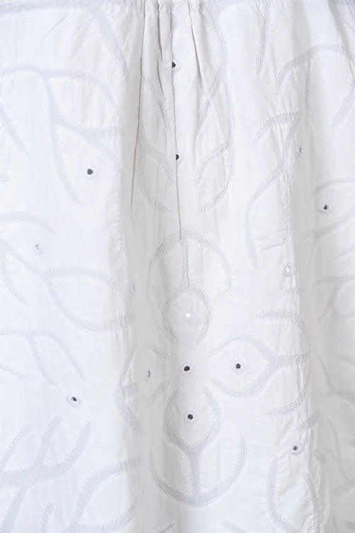 Okhai 'White Harmony' Pure Cotton Applique Work Hand Embroidered Mirror Work Shirt