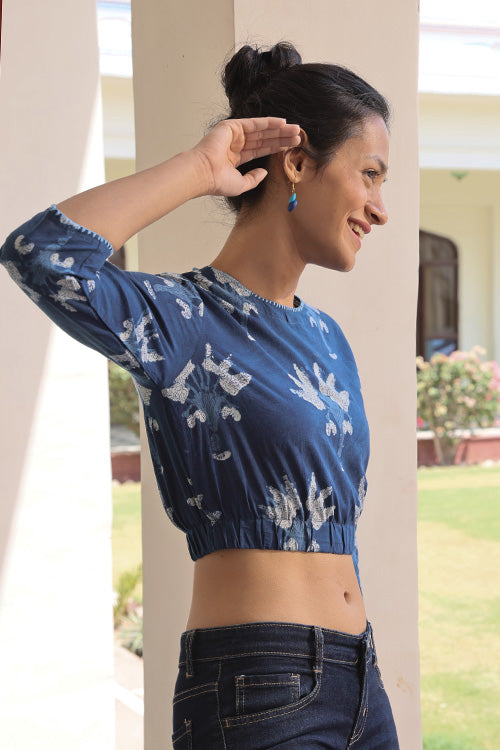 Okhai 'Leafic' Pure Cotton Hand Embroidered Hand Block Printed Top