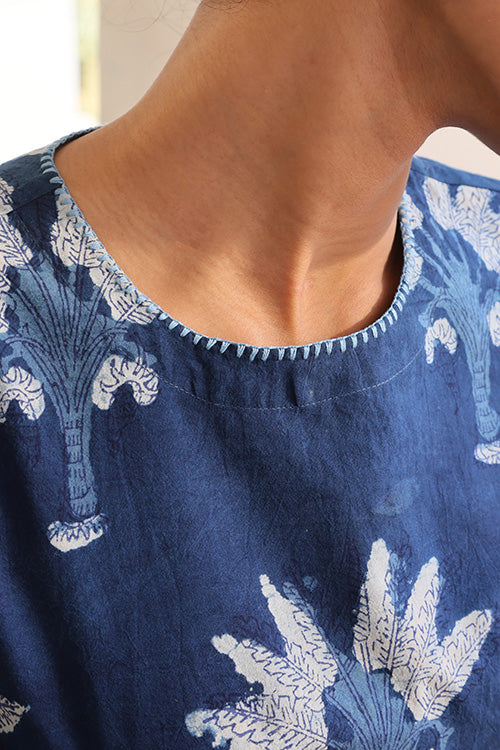 Leafic Cotton Indigo Hand Block Printed Top For Women Online