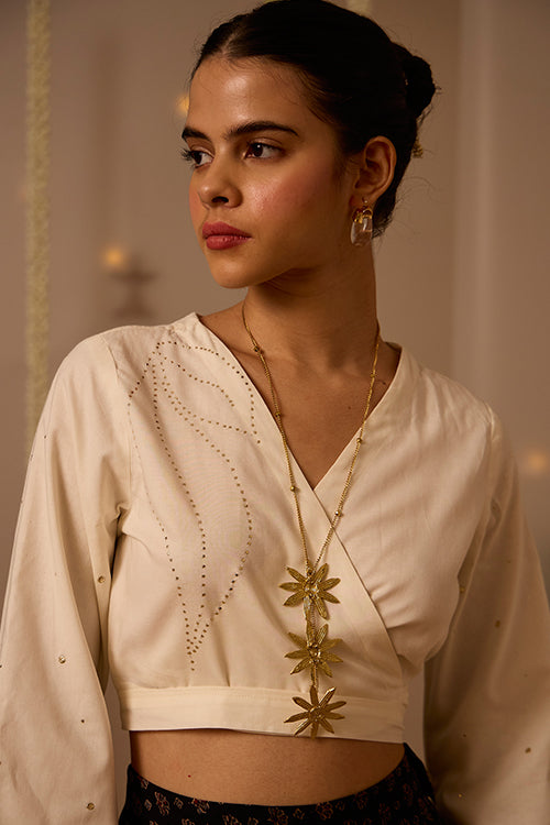 Shine Mukaish Work Cotton White Wrap Top Online