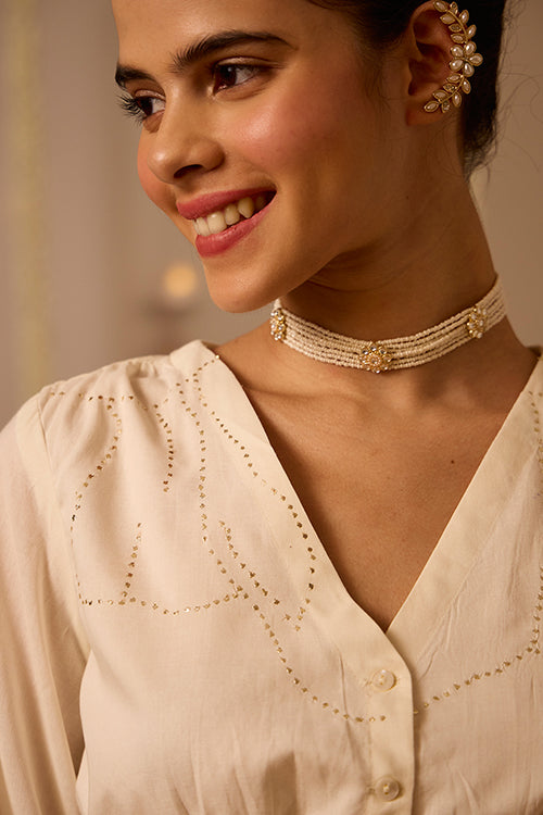 Okhai "Lustre" Mukaish Work V-neck Top