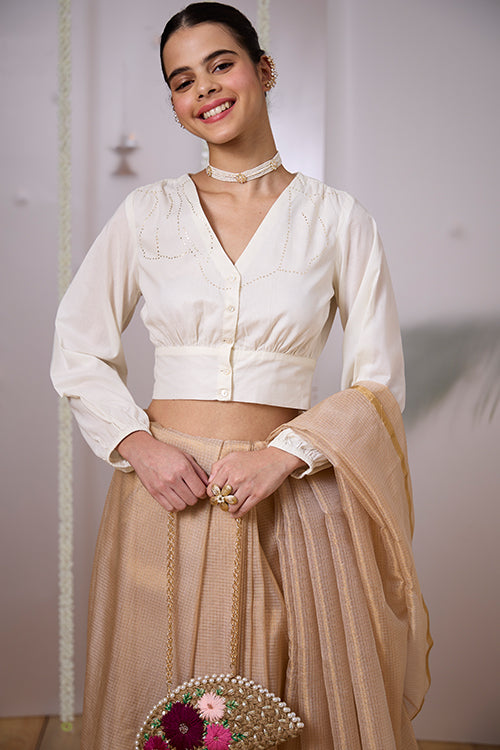 Okhai "Lustre" Mukaish Work V-neck Top
