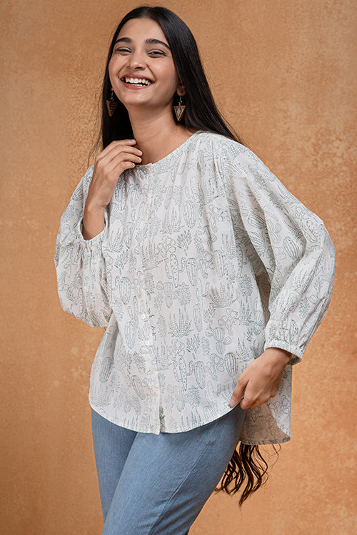 Okhai "Desert Flora" Handblock Printed Antifit Pure Cotton Top