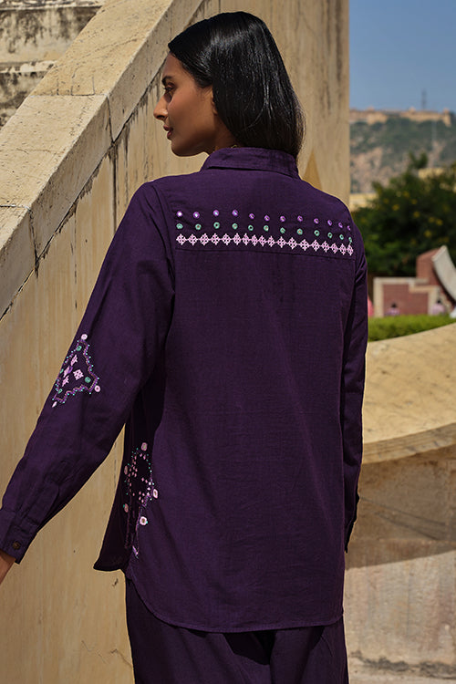 Okhai "Pavilion" Hand Embroidered Mirror and Beadwork Pure Cotton Shirt