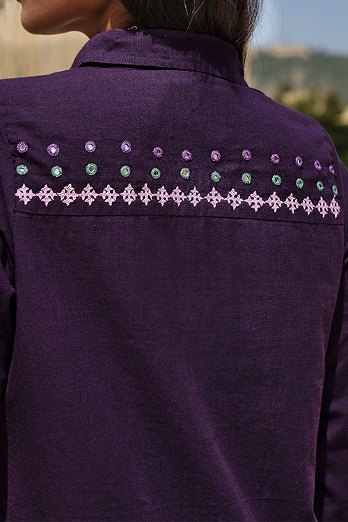 Okhai "Pavilion" Hand Embroidered Mirror and Beadwork Pure Cotton Shirt