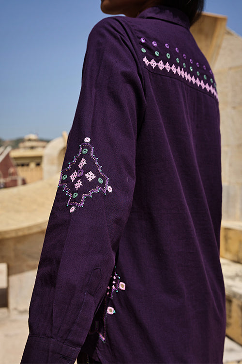 Okhai "Pavilion" Hand Embroidered Mirror and Beadwork Pure Cotton Shirt