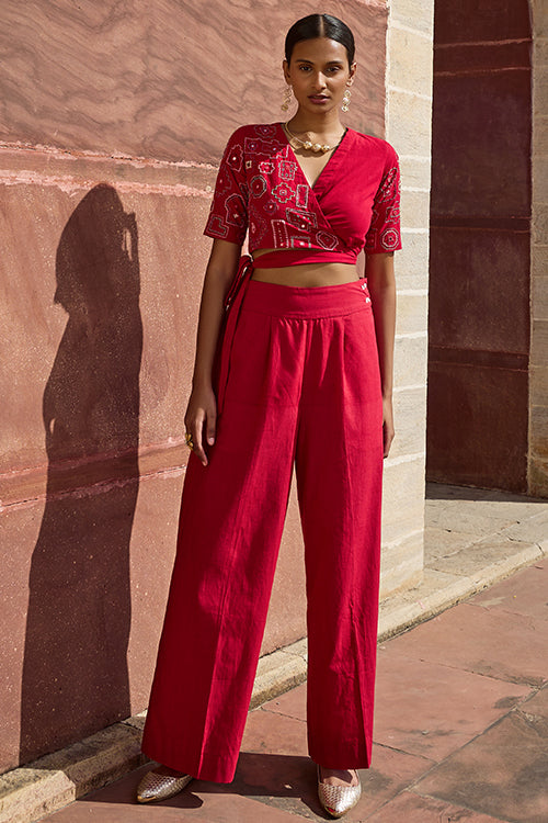 Okhai "Nagara" Hand Embroidered Mirror and Beadwork Pure Cotton Wrap Top