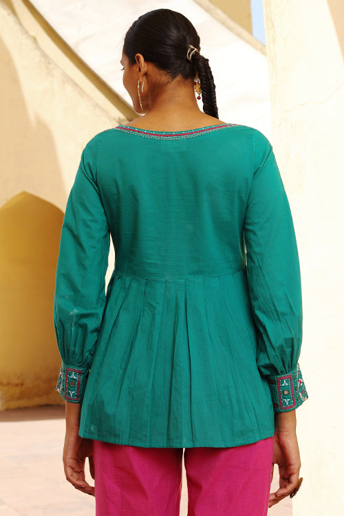 Okhai "Gumbad" Hand Embroidered Mirror and Beadwork Pure Cotton Full-sleeved Top