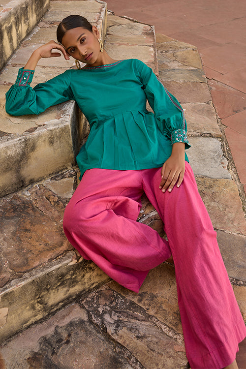 Okhai "Gumbad" Hand Embroidered Mirror and Beadwork Pure Cotton Full-sleeved Top