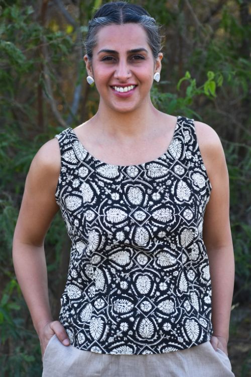 Okhai "Calypso" Handblock Printed Pure Cotton Sleeveless Top