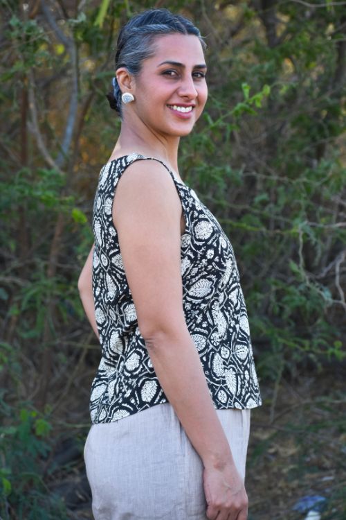 Okhai "Calypso" Handblock Printed Pure Cotton Sleeveless Top