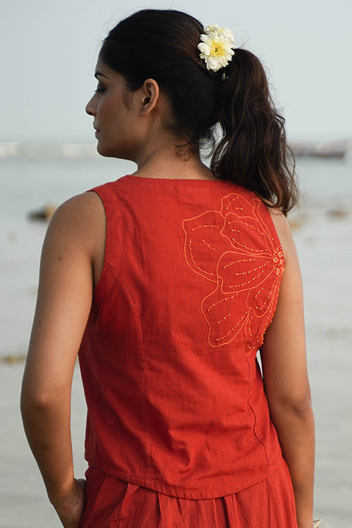 Okhai "Harvest Glow" Hand-Embroidered and Mirror work Pure Cotton Sleeveless Top