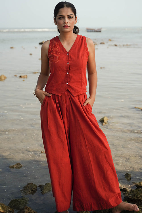 Okhai "Harvest Glow" Hand-Embroidered and Mirror work Pure Cotton Sleeveless Top