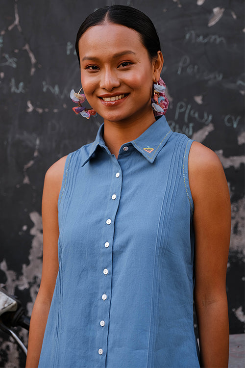 Okhai "Watermelon Whimsy" Suf Embroidered Hand-woven Cotton Collared Top