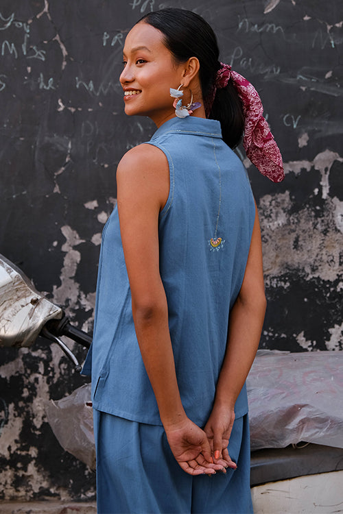 Okhai "Watermelon Whimsy" Suf Embroidered Hand-woven Cotton Collared Top