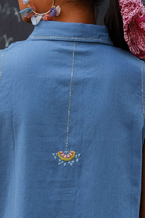 Okhai "Watermelon Whimsy" Suf Embroidered Hand-woven Cotton Collared Top