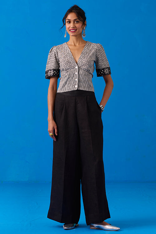 Okhai "Pasapali" Hand-Embroidery and Mirror Work Ikkat Pure Cotton Top