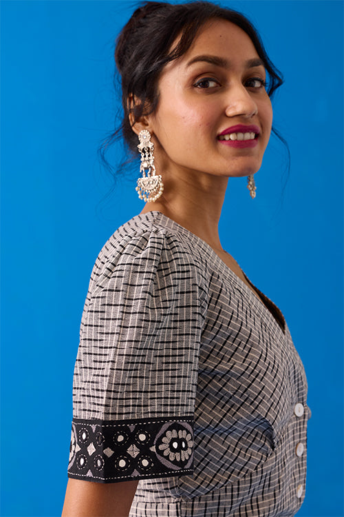 Okhai "Pasapali" Hand-Embroidery and Mirror Work Ikkat Pure Cotton Top