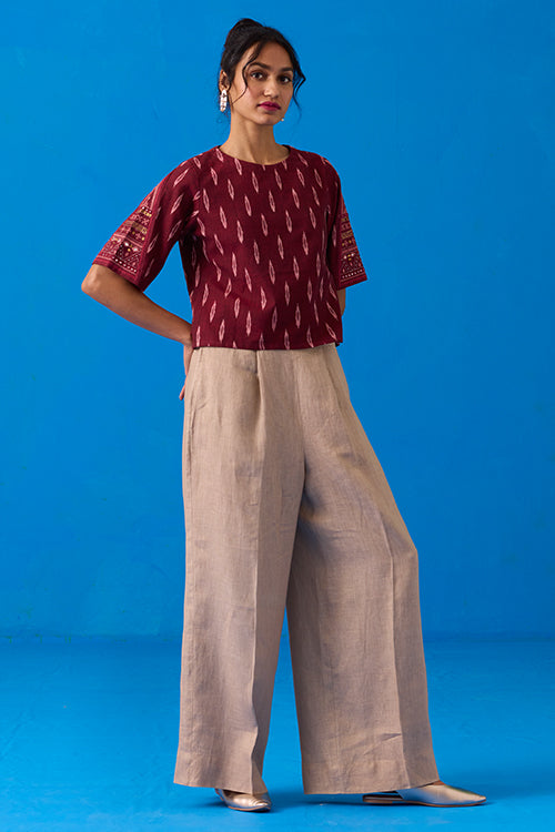 Okhai “Konark ” Hand-Embroidered Bead and Mirror work Ikkat Pure Cotton Top