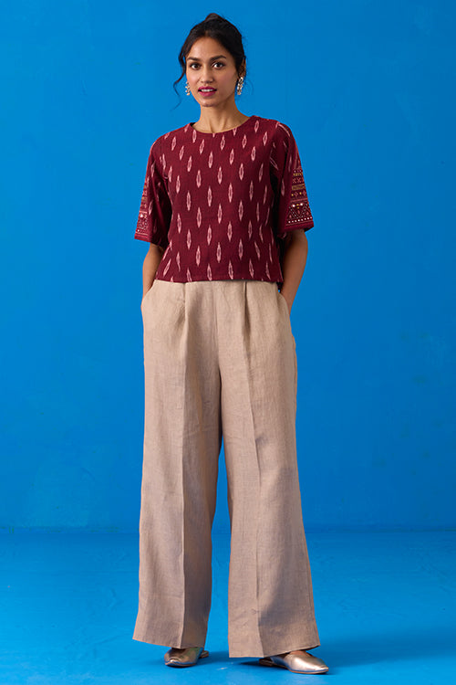 Okhai “Konark ” Hand-Embroidered Bead and Mirror work Ikkat Pure Cotton Top