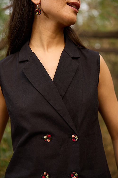 Okhai "Nightshade" Hand-Embroidered Black Pure Cotton Top