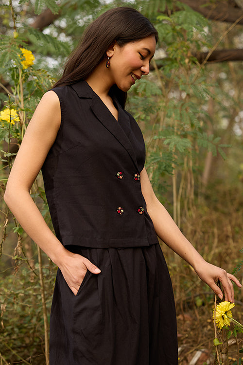Okhai "Nightshade" Hand-Embroidered Black Pure Cotton Top