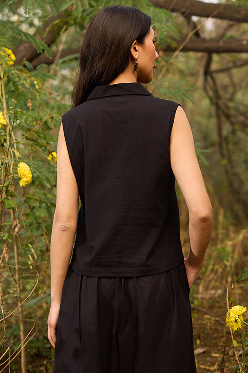 Okhai "Nightshade" Hand-Embroidered Black Pure Cotton Top
