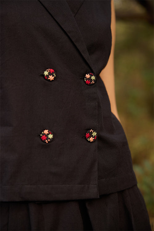 Okhai "Nightshade" Hand-Embroidered Black Pure Cotton Top