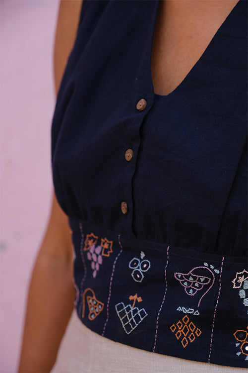 Okhai "Grape splash" Rabari Embroidery And Mirror Work Pure Cotton Top