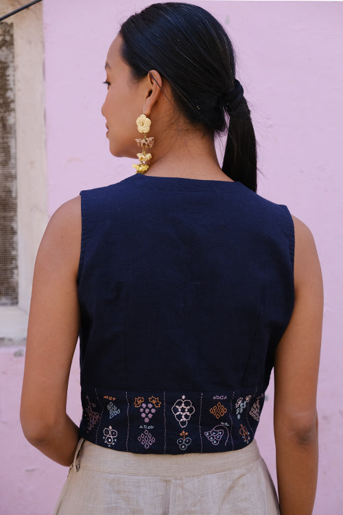 Okhai "Grape splash" Rabari Embroidery And Mirror Work Pure Cotton Top