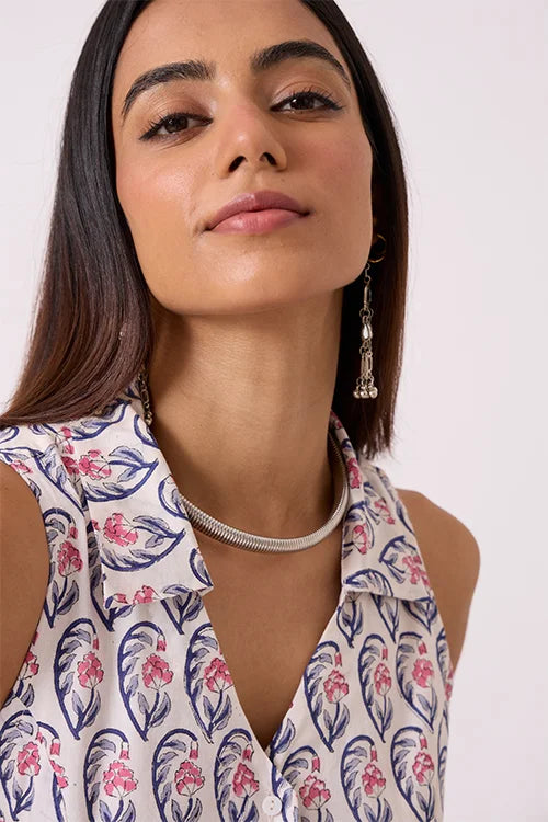 Okhai "Petals" Hand Block Printed Pure Cotton Sleeveless Top