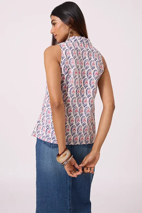 Okhai "Petals" Hand Block Printed Pure Cotton Sleeveless Top
