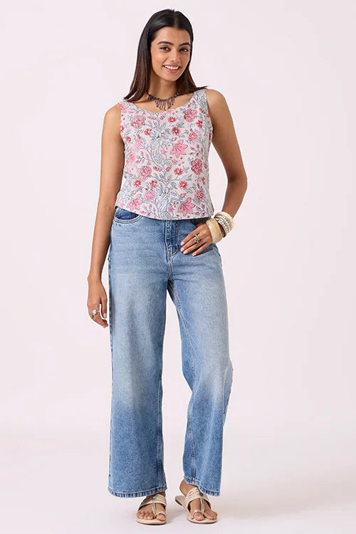 Okhai "Magnolia" Hand Block Printed Pure Cotton Top