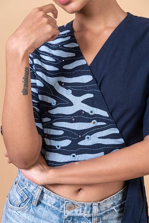 Okhai "Havelock" Hand Applique and Embroidered Mirror work Pure Cotton Wrap Top