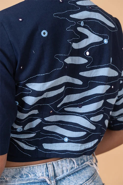 Okhai "Havelock" Hand Applique and Embroidered Mirror work Pure Cotton Wrap Top