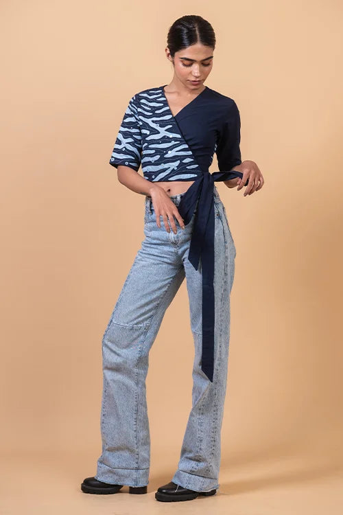 Okhai "Havelock" Hand Applique and Embroidered Mirror work Pure Cotton Wrap Top