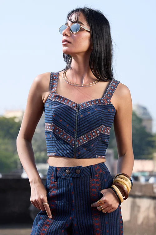 Okhai "Blue Hour" Cotton Twill Ajrakh Sleeveless Top