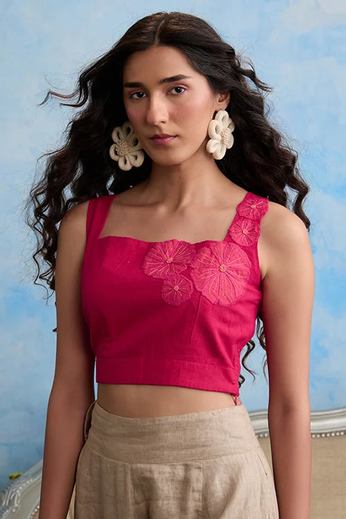 Okhai "Pink Lily" Hand Embroidered Cotton Handloom Top