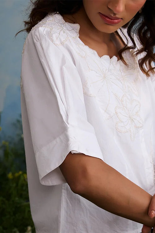 Okhai "Everlasting" Hand Applique and Embroidery Cotton Top