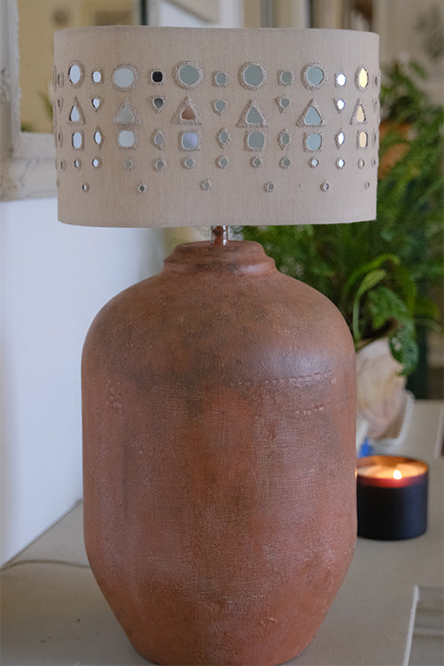 Okhai "Great Rann" Hand-Embroidered Mirrorwork Pure Cotton Beige Lampshade