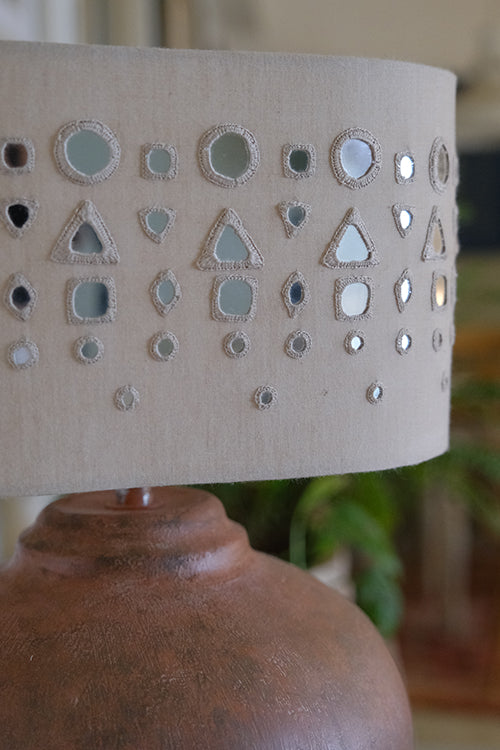 Okhai "Great Rann" Hand-Embroidered Mirrorwork Pure Cotton Beige Lampshade