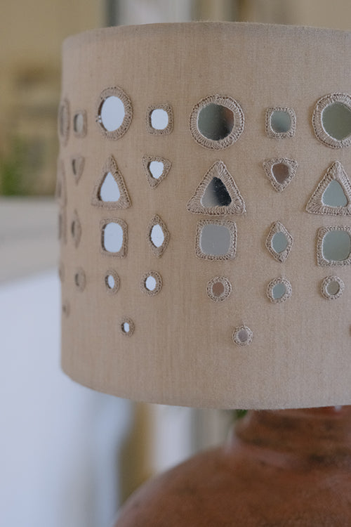 Okhai "Great Rann" Hand-Embroidered Mirrorwork Pure Cotton Beige Lampshade