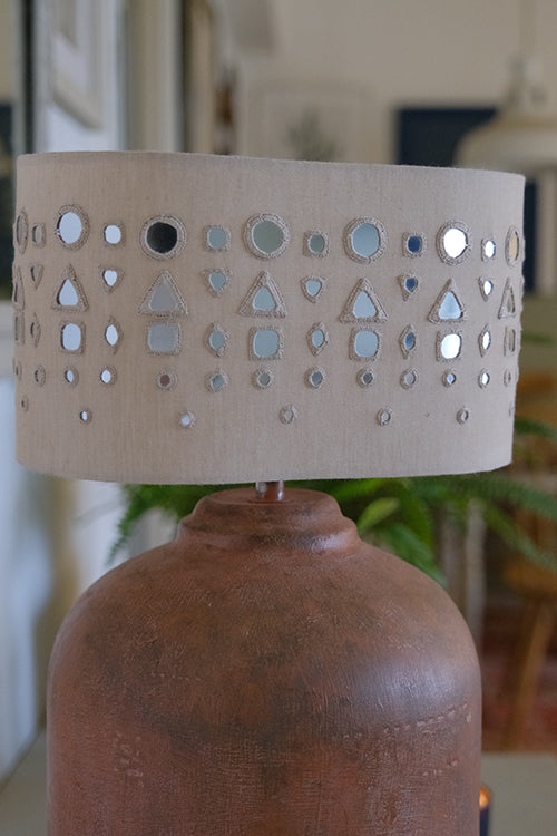 Okhai "Great Rann" Hand-Embroidered Mirrorwork Pure Cotton Beige Lampshade